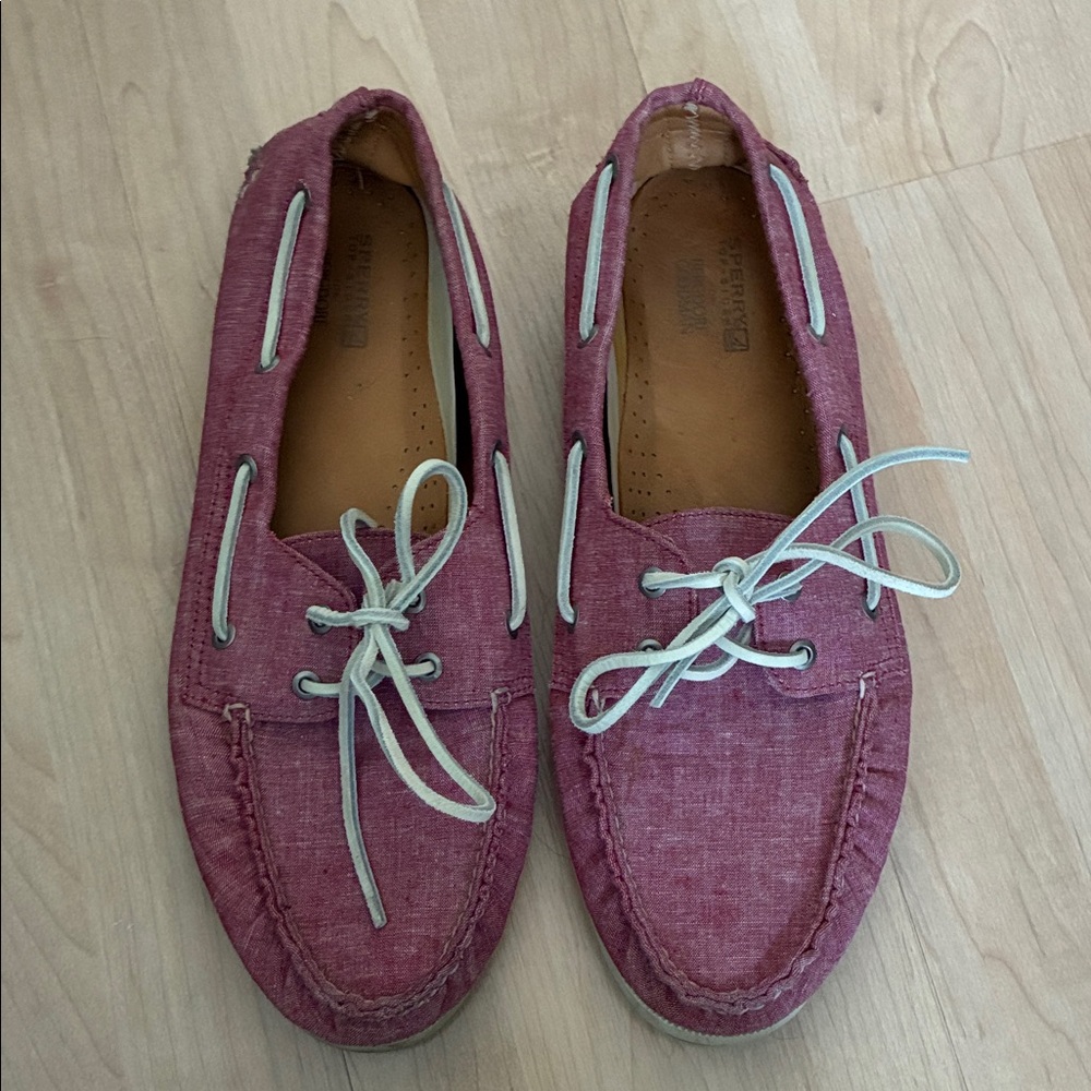 Sperry Pink Boat Shoes with White Accents